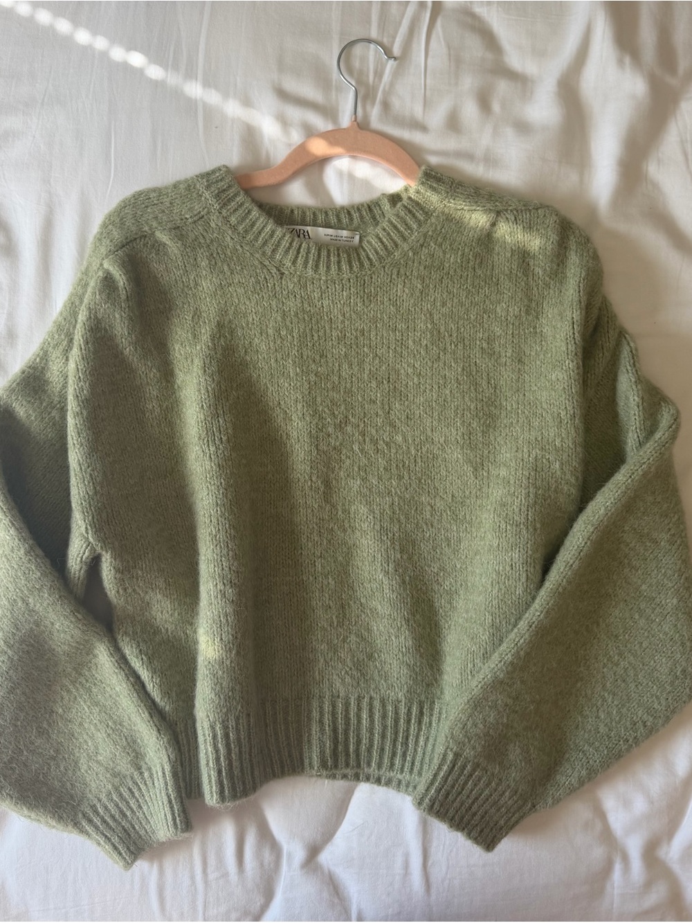 zara crewneck sweater in sage green